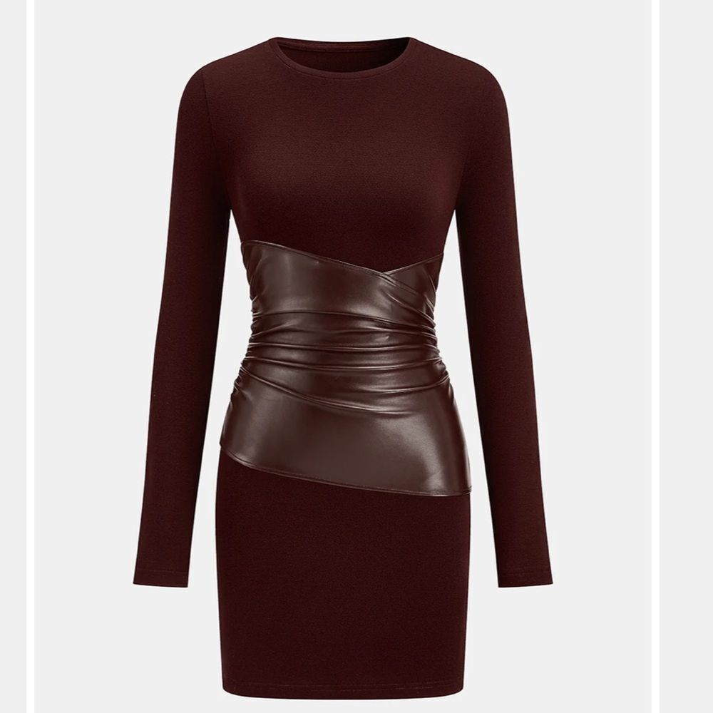 Commense PU Leather Panel Long Sleeve Knit Dress NWT